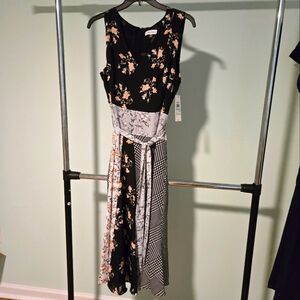Calvin Klein, A line floral patchwork midi dress, size 8 NWT